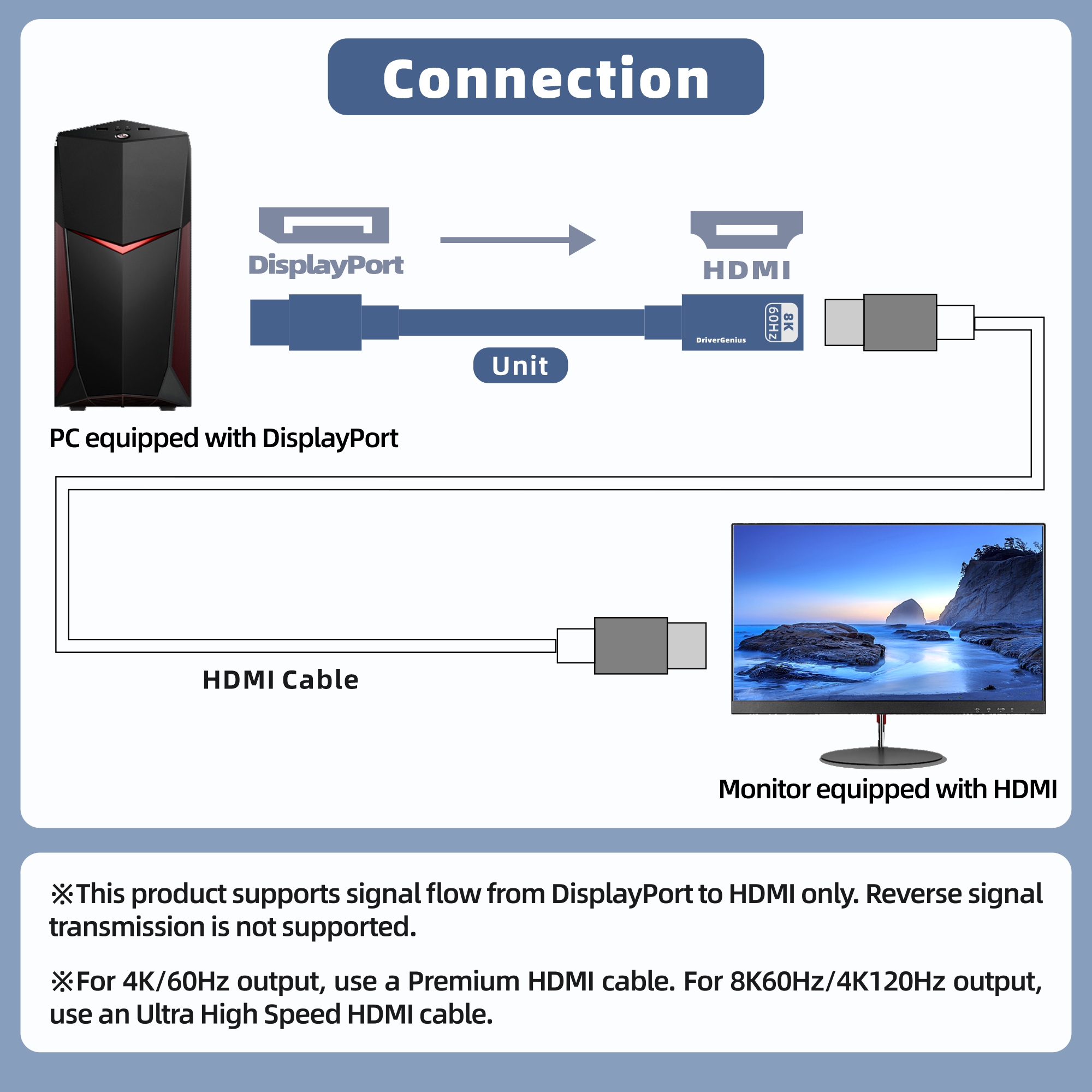 DP2HD860-M2 8K DisplayPort to HDMI Converter (M/F, Metal)
