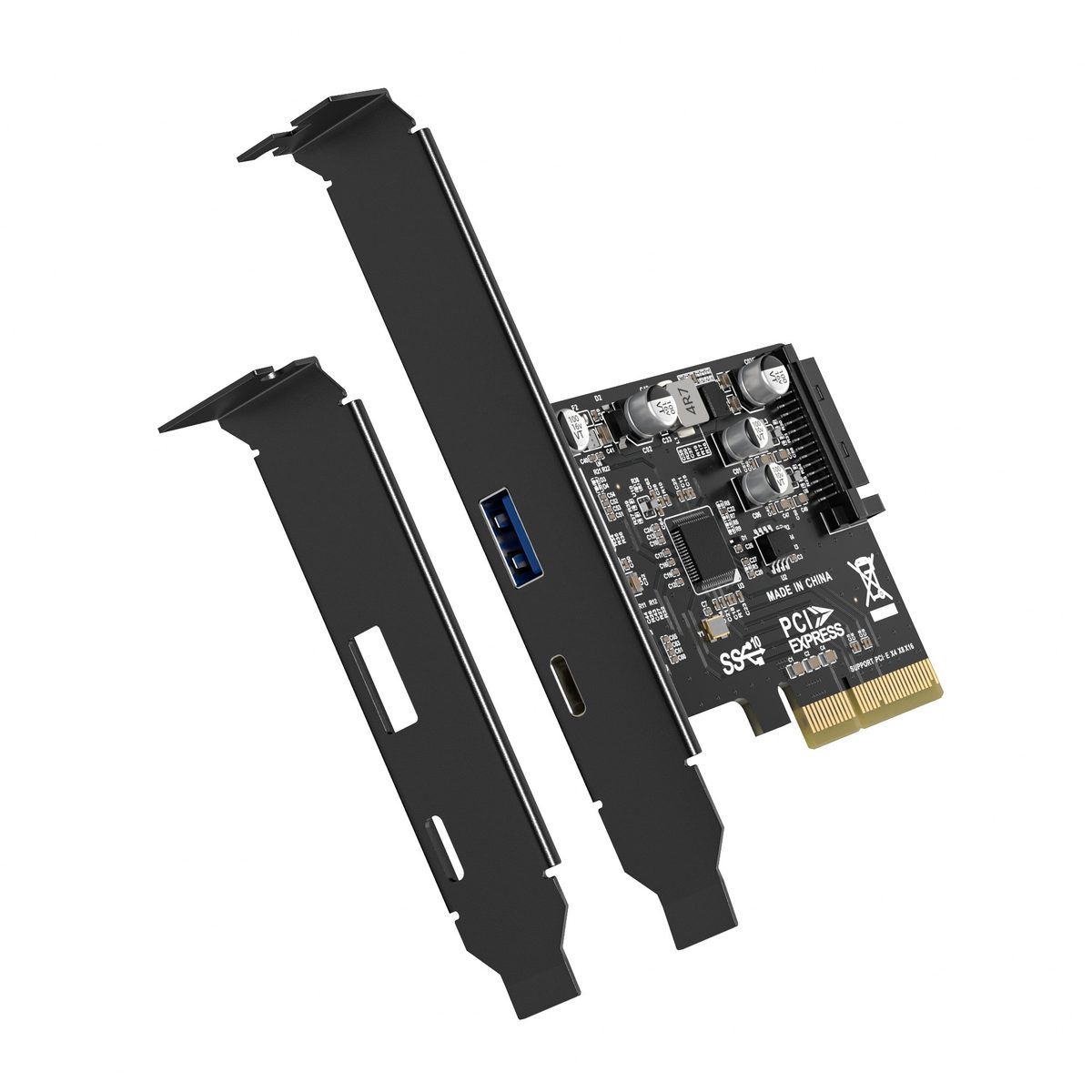 PCIE-1A1C-10G 10Gbps PCIe Card with one USB-A and one USB-C 10Gbps port