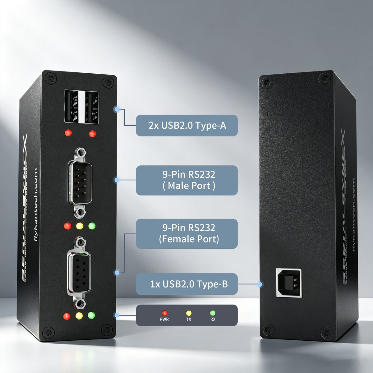 Tittron USBH232-MF2U dual RS232 USB to RS232 adapter with built-in USB 2.0 hub industrial metal enclosure